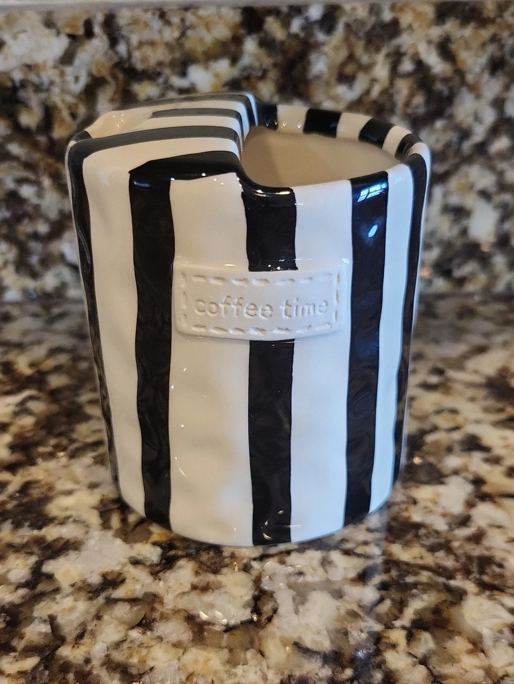 Black & White Striped Ceramic Coffee Time Mug-New